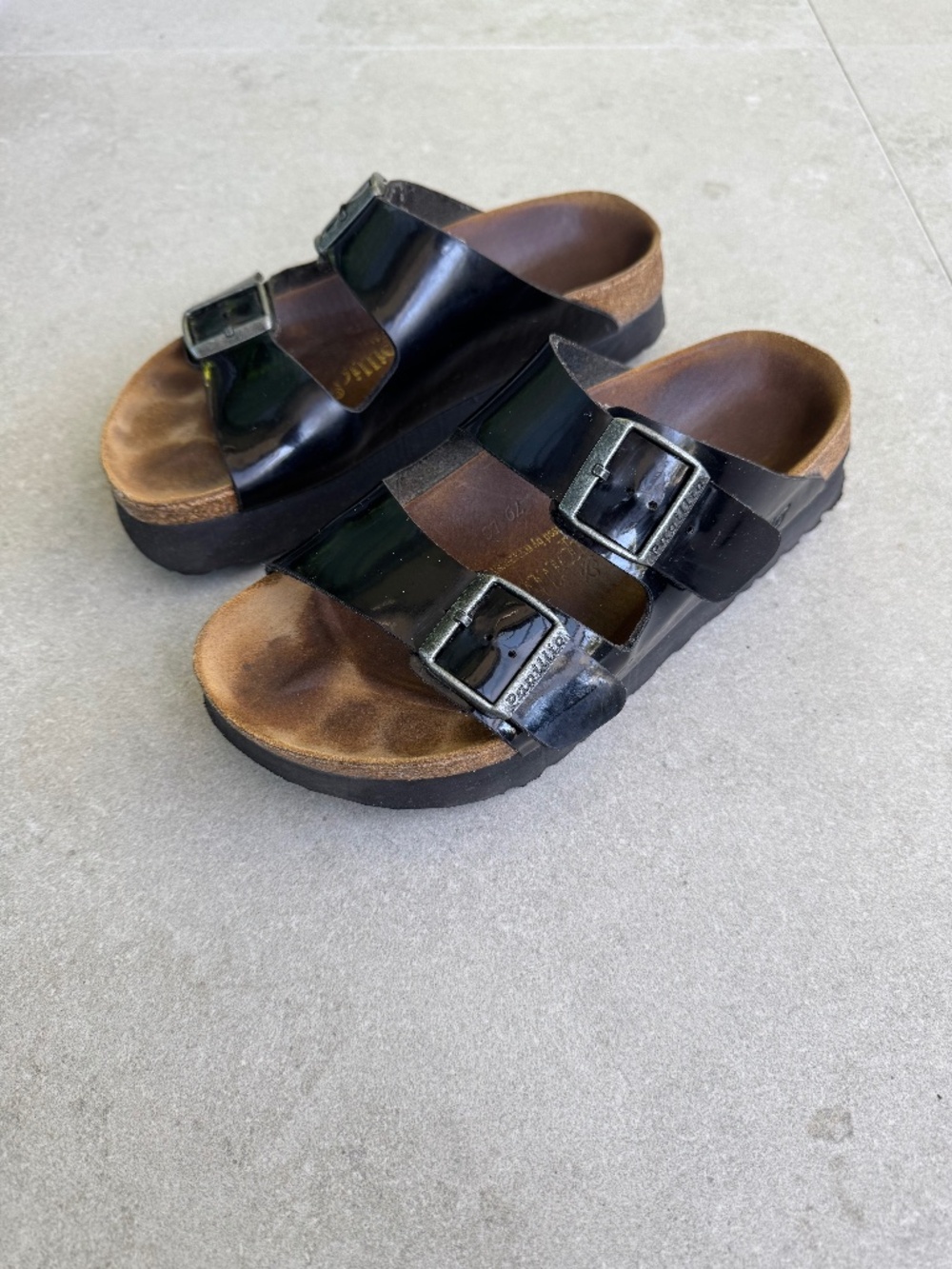 Papillio black patent leather platform sandals
